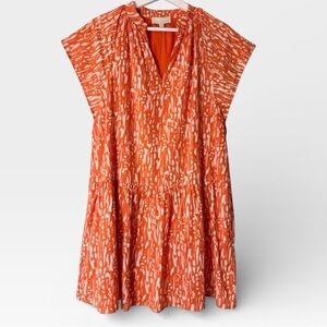 Pinch Vibrant Orange and White Printed Babydoll Mini Dress Medium
